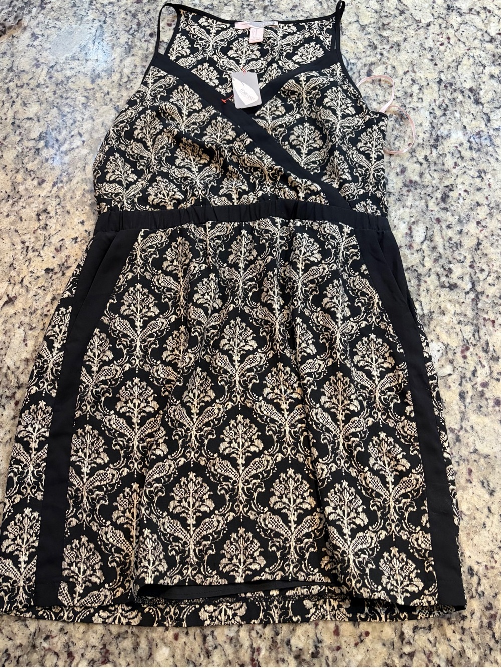 Forever 21 Black and Cream Mini Dress - Damask Print